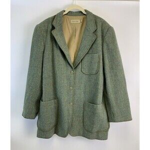 BOGO Calvin Klein Green 100% Wool Button Jacket Mid Blazer Patch Pockets Women M